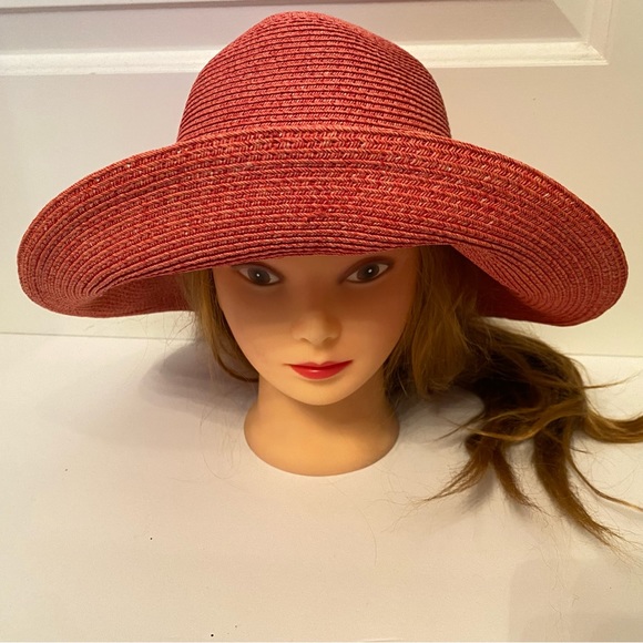 ERIC JAVITS HAT PINK WIDE BRIM STRAW SUN PACKABLE SQUISHEE USA main image 6